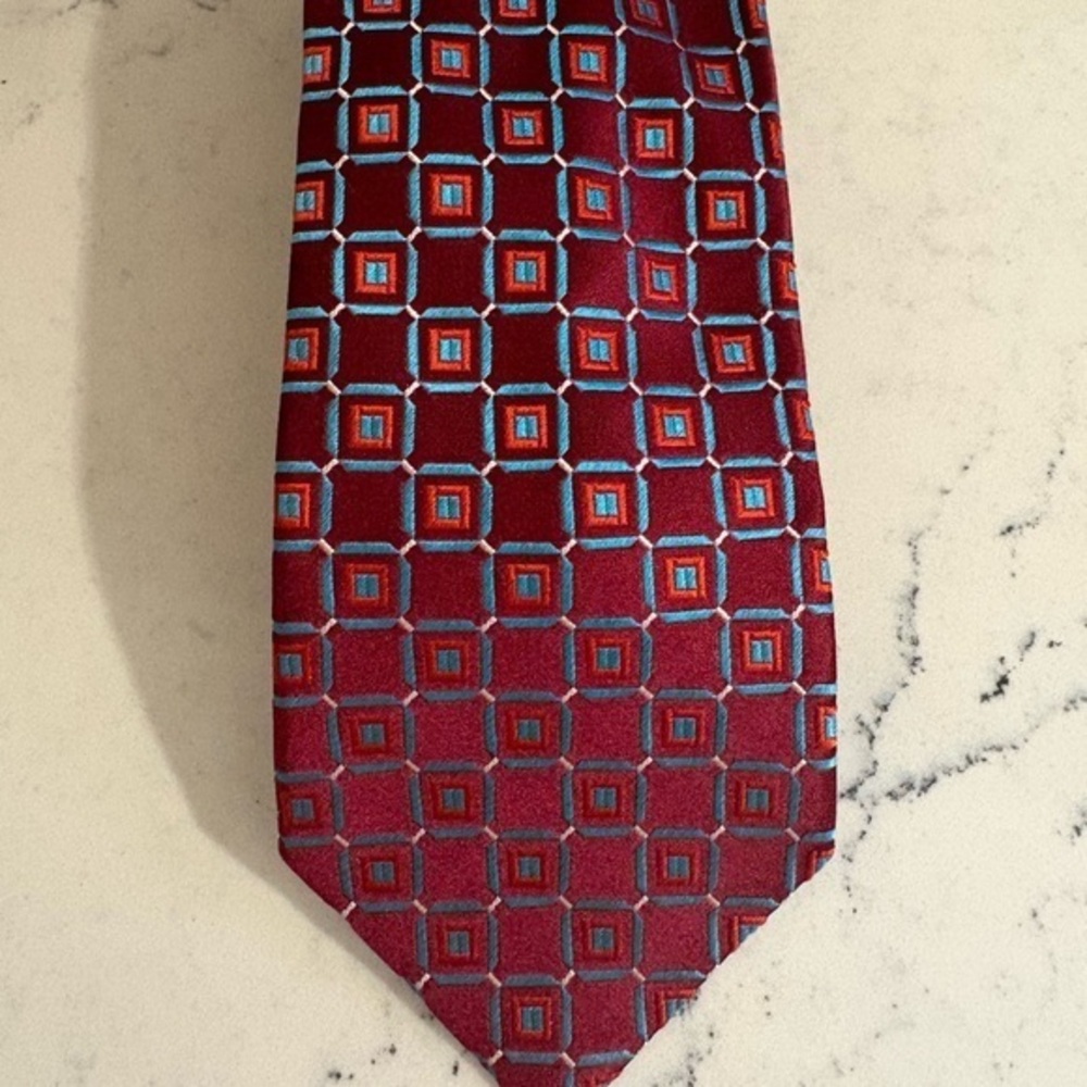 BUGATCHI UOMO [ GEOMETRIC/RED ] men's tie 100% Silk Made in Italy